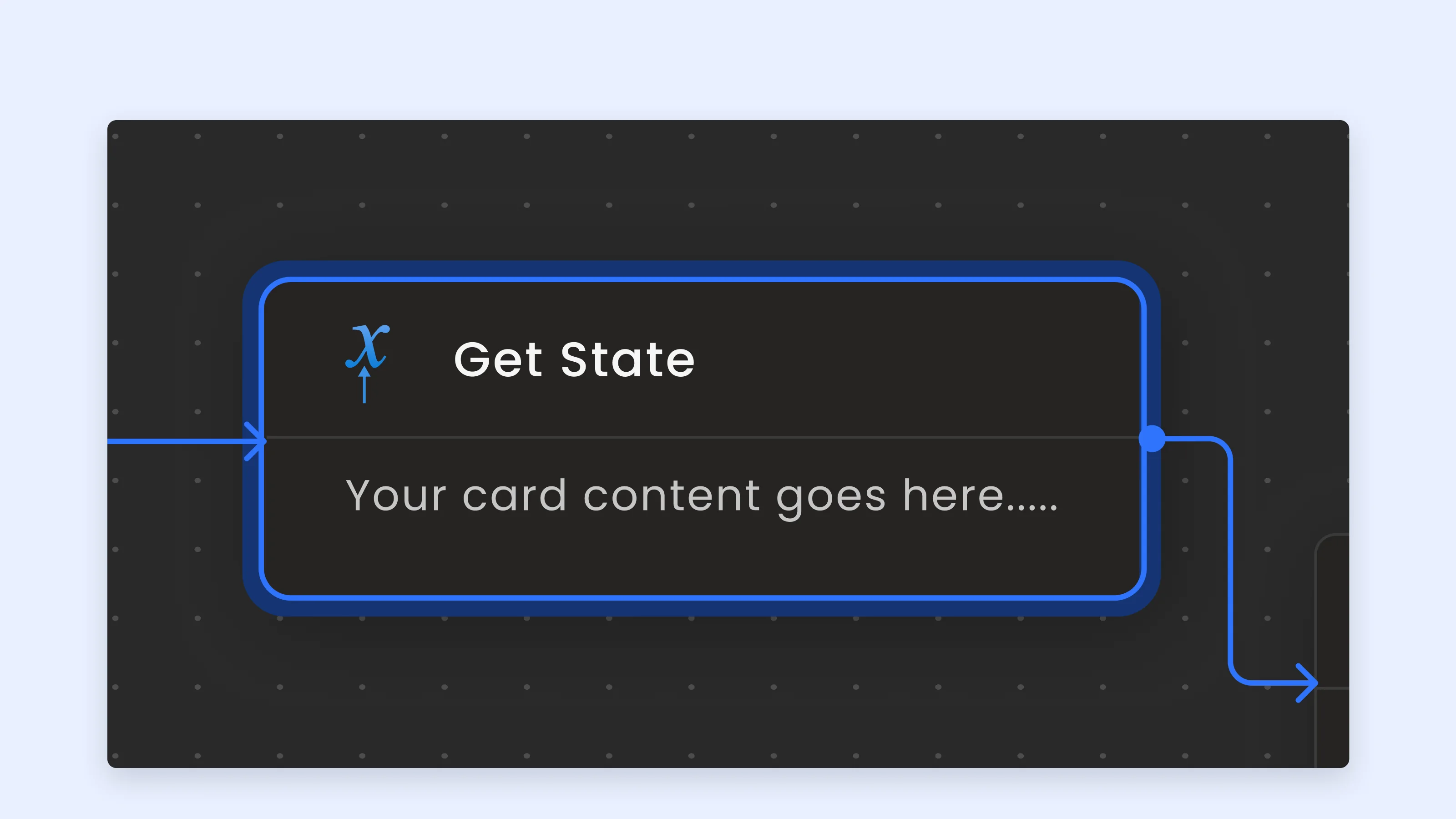 A selected Get State node: its icon, title and body, with the handles that wire it in and out